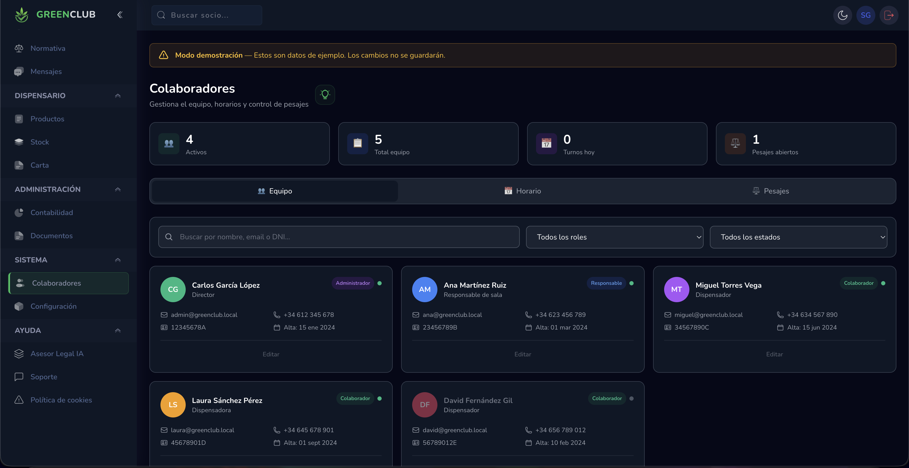 Colaboradores - Gestión del equipo con roles y permisos