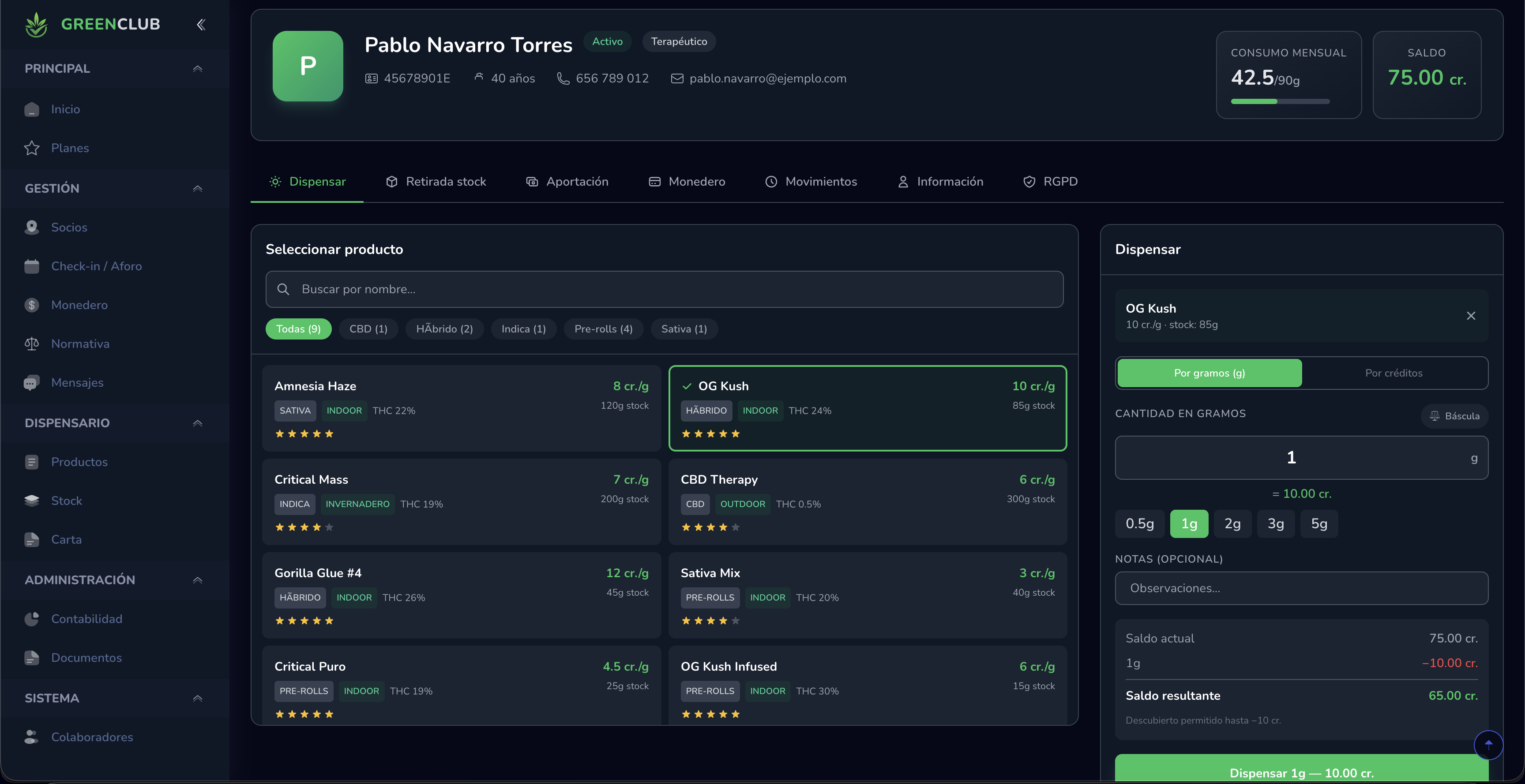 Dispensario - Dispensación de productos a socios
