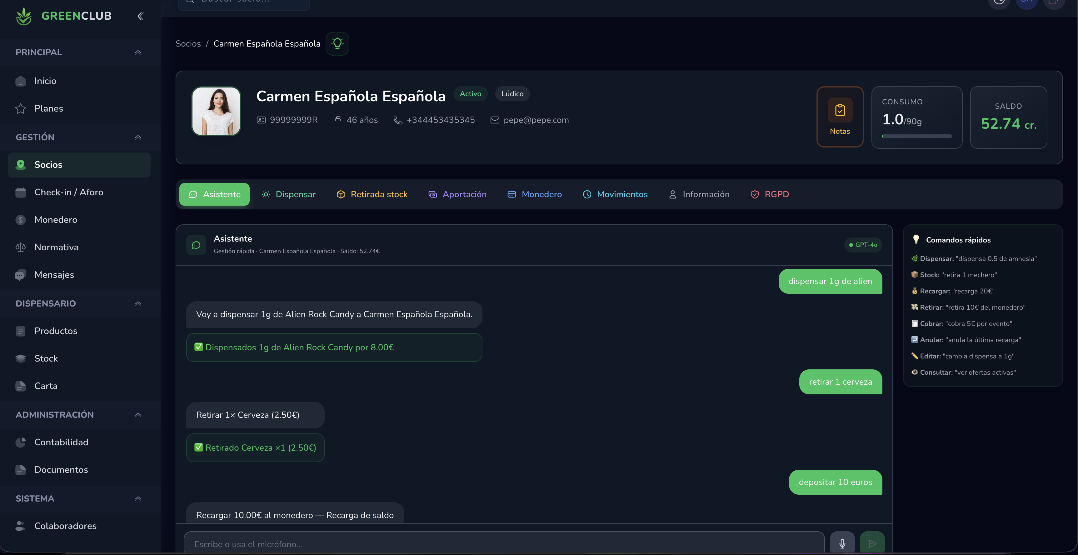 Asistente IA en cuenta de socio - Chat inteligente con voz